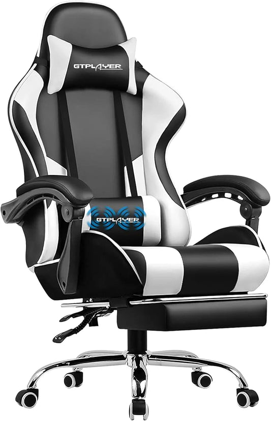 GTPLAYER Gaming Chair, Computer Chair with Footrest and Lumbar Support, Height Adjustable Game Chair with 360°-Swivel Seat and Headrest and for Office or Gaming