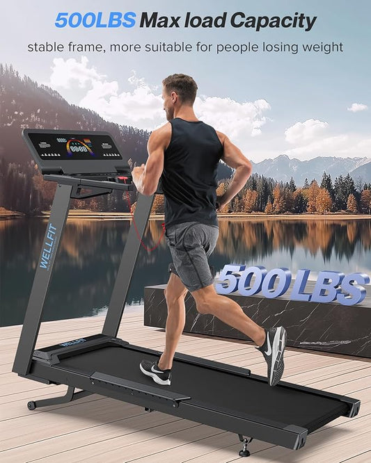 Auto Incline Treadmill, 12% Incline Heavyduty Treadmill with Pulse Sensor, 4.5HP, 10 MPH, 500 lbs Capacity, 20'' x 55'' Running Area Treadmills with Bluetooth Player & LED Display