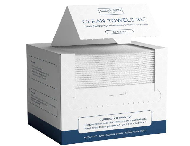 Clean Skin Club Clean Towels XL™, 100% USDA Biobased Face Towel, Disposable Face Towelette, Eczema Association Accepted, Makeup Remover Dry Wipes, Ultra Soft, 50 Ct, 1 Pack