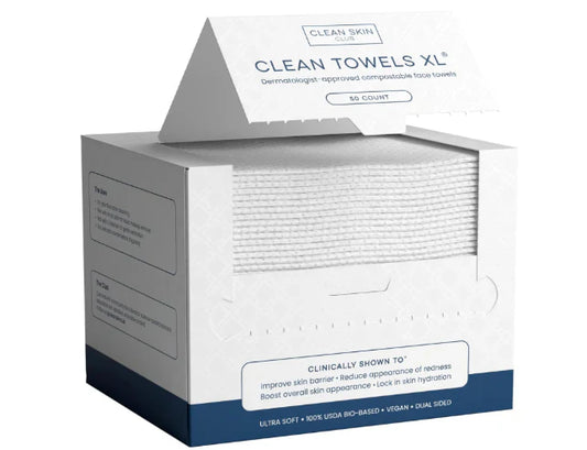 Clean Skin Club Clean Towels XL™, 100% USDA Biobased Face Towel, Disposable Face Towelette, Eczema Association Accepted, Makeup Remover Dry Wipes, Ultra Soft, 50 Ct, 1 Pack